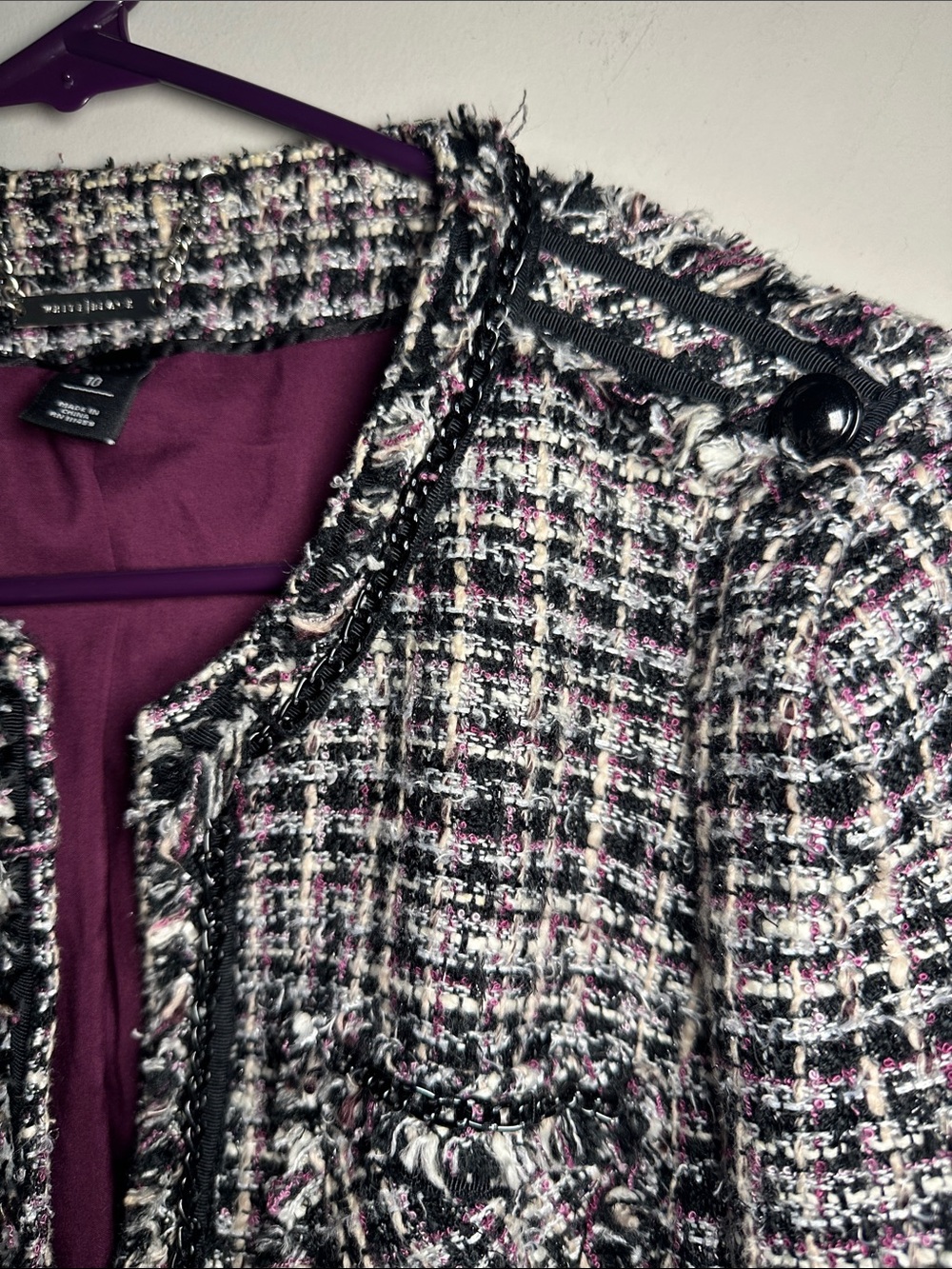 White House Black Market Black White and Plum Tweed Blazer - Picture 2 of 11